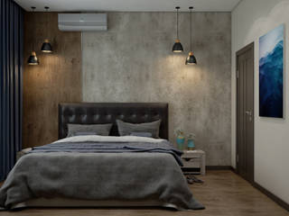 Grey colors house. Bedroom, Дизайн студия Марии Зерщиковой Дизайн студия Марии Зерщиковой Industrialna sypialnia