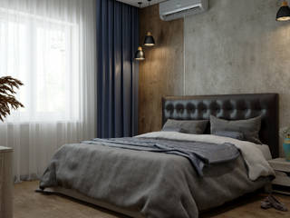 Grey colors house. Bedroom, Дизайн студия Марии Зерщиковой Дизайн студия Марии Зерщиковой Phòng ngủ phong cách công nghiệp