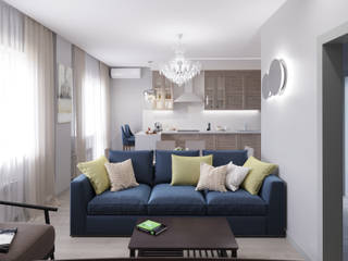 Blue & grey living room, Дизайн студия Марии Зерщиковой Дизайн студия Марии Зерщиковой Cocinas eclécticas