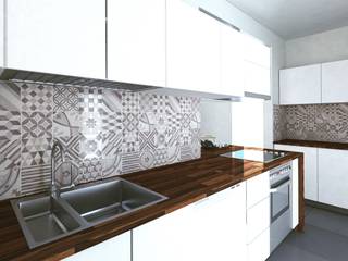 Progetto di ristrutturazione appartamento 160 mq a Roma, DUOLAB Progettazione e sviluppo DUOLAB Progettazione e sviluppo Built-in kitchens Tiles White