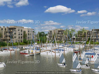 RENDERS EXTERIORES Y AÉREOS DE COMPLEJO RESIDENCIAL EN TIGRE, Javier Figueroa 3D Javier Figueroa 3D Дома в средиземноморском стиле