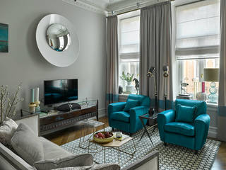 Office with modern mid-century furniture and lighting, DelightFULL DelightFULL Living room Copper/Bronze/Brass Black
