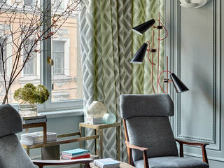 Office with modern mid-century furniture and lighting, DelightFULL DelightFULL Living room Copper/Bronze/Brass Black