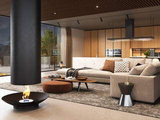 ​Under Plate — Settled Collection, Shelter ® Fireplace Design Shelter ® Fireplace Design モダンデザインの リビング