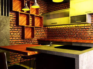 Interior Dapur dan Ruang Makan, r.studio r.studio Dapur kecil Batu Bata Red