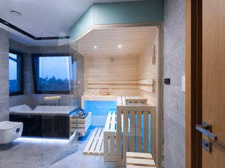 Sauna z osiki białej z przeszkleniami, Safin Safin Spa phong cách hiện đại
