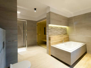Sauna z osiki białej z przeszkleniami, Safin Safin Phòng tắm phong cách hiện đại