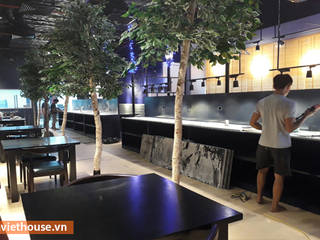 Construction of Korean restaurant interior at Big C Thang Long, Anviethouse Anviethouse Commercial spaces Fake Leather Metallic/Silver