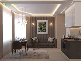 Дизайн однокомнатной квартиры 41 кв. м в современном стиле, ЕвроДом ЕвроДом غرفة المعيشة