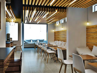 CAFETERIA SAN MIGUEL, AOG AOG Modern dining room Engineered Wood Transparent