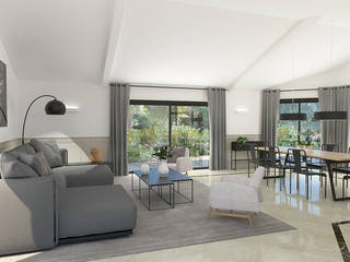 Décoration de plusieurs pièces de vie dans une maison, Julie LEFEVRE - Design d'Espace et Rendu 3D Julie LEFEVRE - Design d'Espace et Rendu 3D Phòng khách