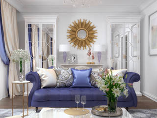 Гостиная с акцентами синего, Елена Алексеева Елена Алексеева Classic style living room