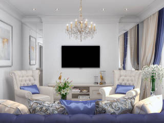 Гостиная с акцентами синего, Елена Алексеева Елена Алексеева Classic style living room