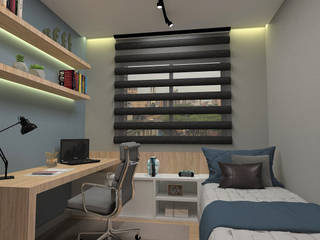 Quarto masculino, Patricia Picelli Arquitetura e Interiores Patricia Picelli Arquitetura e Interiores Modern style bedroom