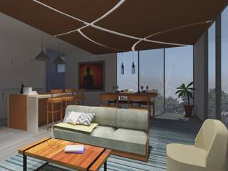 Proyecto Playa del Carmen, INTERIORISMO MG INTERIORISMO MG Гостиная в стиле модерн Дерево Эффект древесины