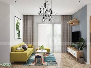 Thiết kế nội thất chung cư N02 – 259 Yên Hòa phong cách Scandinavian, Công ty CP tư vấn thiết kế và xây dựng V-Home Công ty CP tư vấn thiết kế và xây dựng V-Home Salas de estar modernas
