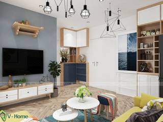 Thiết kế nội thất chung cư N02 – 259 Yên Hòa phong cách Scandinavian, Công ty CP tư vấn thiết kế và xây dựng V-Home Công ty CP tư vấn thiết kế và xây dựng V-Home 모던스타일 거실