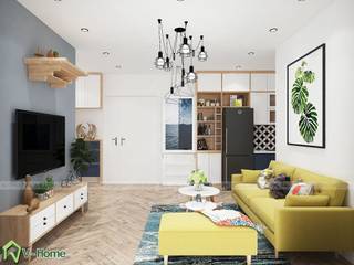 Thiết kế nội thất chung cư N02 – 259 Yên Hòa phong cách Scandinavian, Công ty CP tư vấn thiết kế và xây dựng V-Home Công ty CP tư vấn thiết kế và xây dựng V-Home Moderne woonkamers