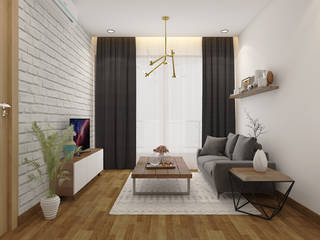 Modern Scandinavian style BHK in Singapore , Rhythm And Emphasis Design Studio Rhythm And Emphasis Design Studio Scandinavian style living room