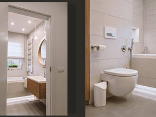 Łazienki w rodzinnym domu podmiejskim – dąb i biel, SZARA / studio SZARA / studio Modern bathroom Wood Wood effect
