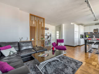 Rénovation et optimisation d'un appartement avec vue panoramique sur Lyon, Fables de murs Fables de murs Modern Living Room Wood White