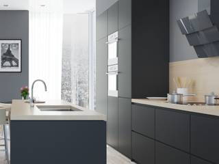 Eleganckie wnętrze z ciemnoszarym okapem VINTIO 60, GLOBALO MAX GLOBALO MAX Cocinas de estilo moderno