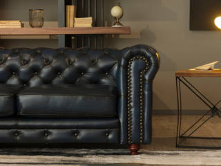 Diseño icónico: sala Chesterfield, Casa de las Lomas Casa de las Lomas Industrial style living room Blue