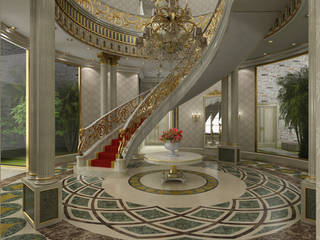 Al Rayyan Villa - Doha / Qatar, Sia Moore Archıtecture Interıor Desıgn Sia Moore Archıtecture Interıor Desıgn Classic style corridor, hallway and stairs آئرن / اسٹیل Multicolored