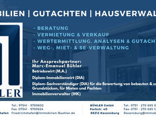 Hausverwaltung, Immobiliengutachter & Immobilienmakler in Friedrichshafen & Ravensburg, Bühler GmbH | Immobilien-, Verwaltungs- u. Sachverständigengesellschaft Bühler GmbH | Immobilien-, Verwaltungs- u. Sachverständigengesellschaft