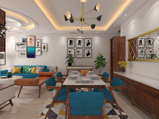 Mid-Century Modern Living Room, Paimaish Paimaish Moderne Esszimmer Massivholz Mehrfarbig