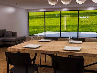 Diseño de planta principal y ubicación de luminarias, Madrid, Sixty9 3D Design Sixty9 3D Design 餐廳 Wood effect