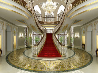 Pearl Palace - Doha / Qatar, Sia Moore Archıtecture Interıor Desıgn Sia Moore Archıtecture Interıor Desıgn Classic style corridor, hallway and stairs سنگ مرمر Red