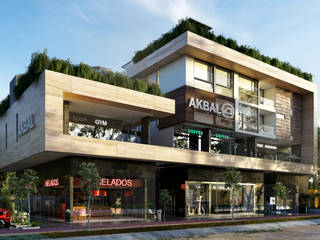 Proyecto comercial/departamentos AKBAL , ARQUITECTURA AC+1 ARQUITECTURA AC+1 Commercial spaces Stone