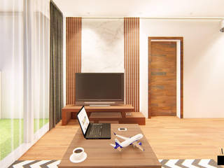 Luxurious 3 BHK Interiors at Chennai, Aikaa Designs Aikaa Designs 现代客厅設計點子、靈感 & 圖片 合板