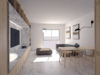 Reforma de apartamento en Córdoba, POA Estudio Arquitectura y Reformas en Córdoba POA Estudio Arquitectura y Reformas en Córdoba ห้องนั่งเล่น ไม้ Wood effect