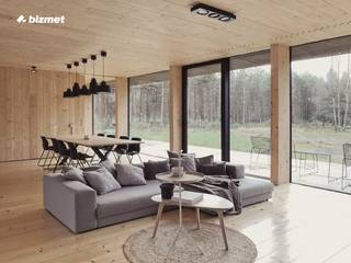 Minimalistyczny dom - stolarka aluminiowa, Przedsiębiorstwo Bizmet Spółka z o.o. Przedsiębiorstwo Bizmet Spółka z o.o. Living room Wood Wood effect