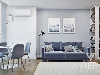 Grey&White one room flat, Vinterior - дизайн интерьера Vinterior - дизайн интерьера Вітальня