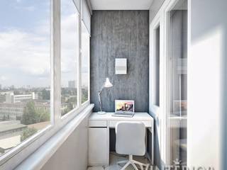 Small and cozy white and grey flat for young woman, Vinterior - дизайн интерьера Vinterior - дизайн интерьера ベランダ balcony