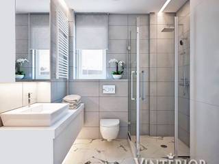 Small and cozy white and grey flat for young woman, Vinterior - дизайн интерьера Vinterior - дизайн интерьера Ванна кімната
