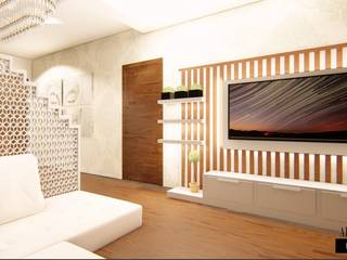 Premium Interior Design for a 3 BHK Apartment at Mantri Serene Chennai, Aikaa Designs Aikaa Designs Salon moderne Contreplaqué