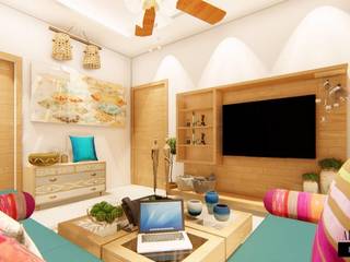 Bohemian Styled Premium Interiors for a 3 BHK at Bangalore, Aikaa Designs Aikaa Designs Country style living room Plywood