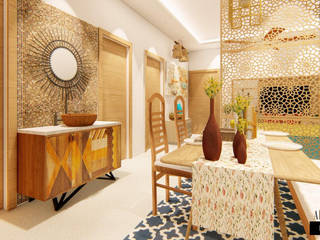 Bohemian Styled Premium Interiors for a 3 BHK at Bangalore, Aikaa Designs Aikaa Designs ห้องทานข้าว ไม้จริง Multicolored