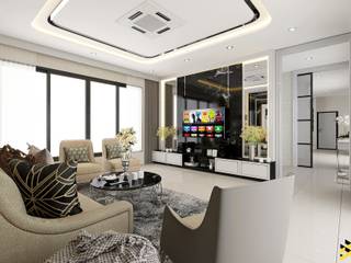 ผลงานการออกแบบบ้านพักอาศัย 2 ชั้น ที่ จ.โคราช, Bcon Interior Bcon Interior Salas multimedia de estilo moderno