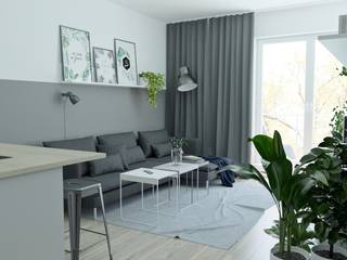 Kawalerka, Moble. Moble. Modern living room