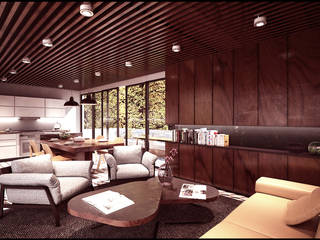 Remodelación de departamento CONDESA, 7-17 ARQUITECTOS 7-17 ARQUITECTOS غرفة المعيشة جلد Grey