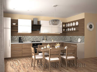 Интерьер 2-х комнатной квартиры ЖК "Valo", Roman Kozlov Roman Kozlov Industrial style kitchen Wood Wood effect