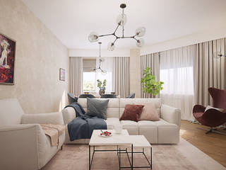 Дизайн двухкомнатной квартиры 70 кв. м в современном стиле, ЕвроДом ЕвроДом Living room