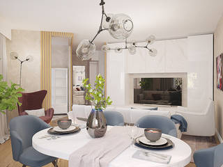 Дизайн двухкомнатной квартиры 70 кв. м в современном стиле, ЕвроДом ЕвроДом Phòng khách phong cách tối giản