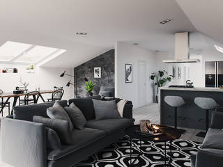 Attic Apartment, Vis-Render Architektur Visualisierung Agentur Vis-Render Architektur Visualisierung Agentur Country style living room