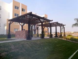 PERGOLAS EDIFICIOS DE DEPARTAMENTOS, AXKAN ESTRUCTURASyCONSTRUCCION AXKAN ESTRUCTURASyCONSTRUCCION Сад в эклектичном стиле Металл